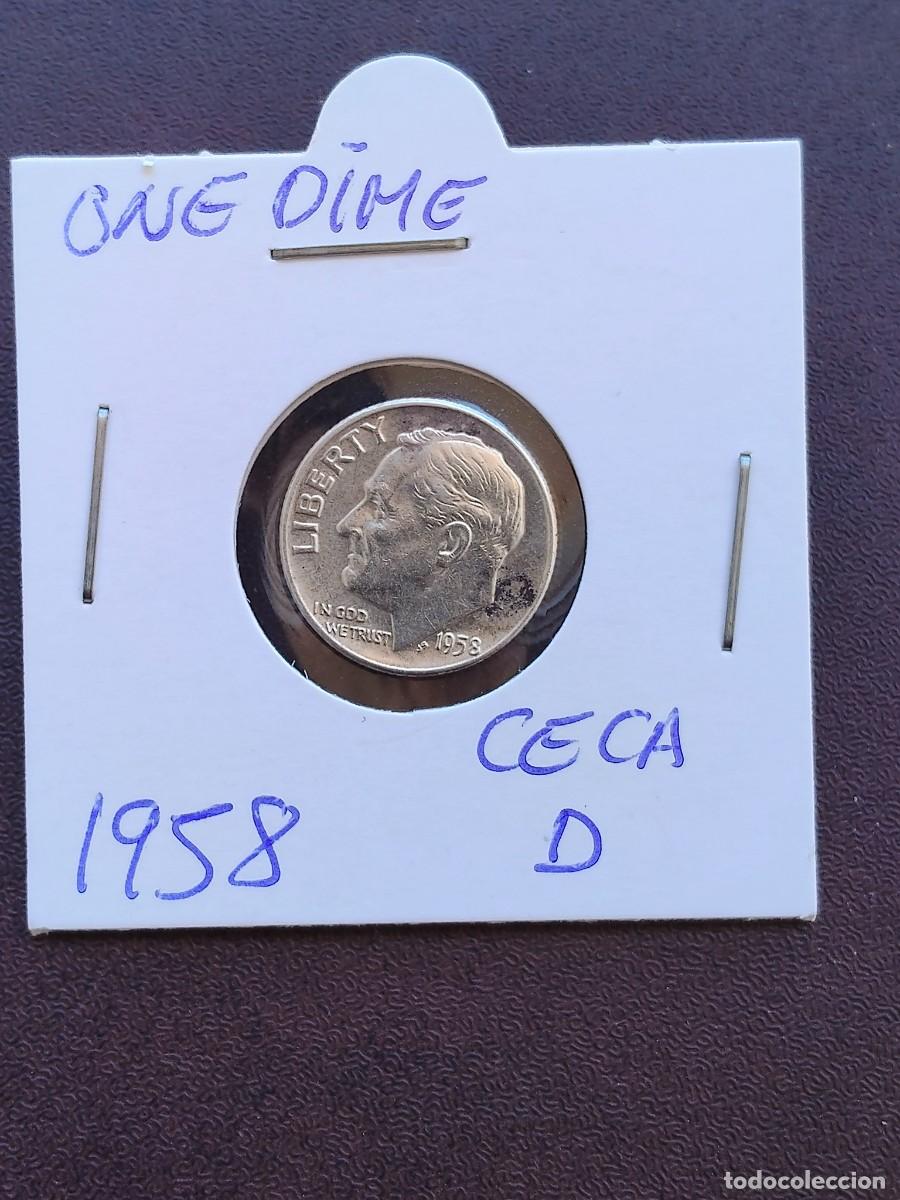 Monedas antiguas de Am&eacute;rica: MONEDA DE ONE DIME DE ESTADOS UNIDOS DEL A&Ntilde;O 1958.(CECA D)DE PLATA.