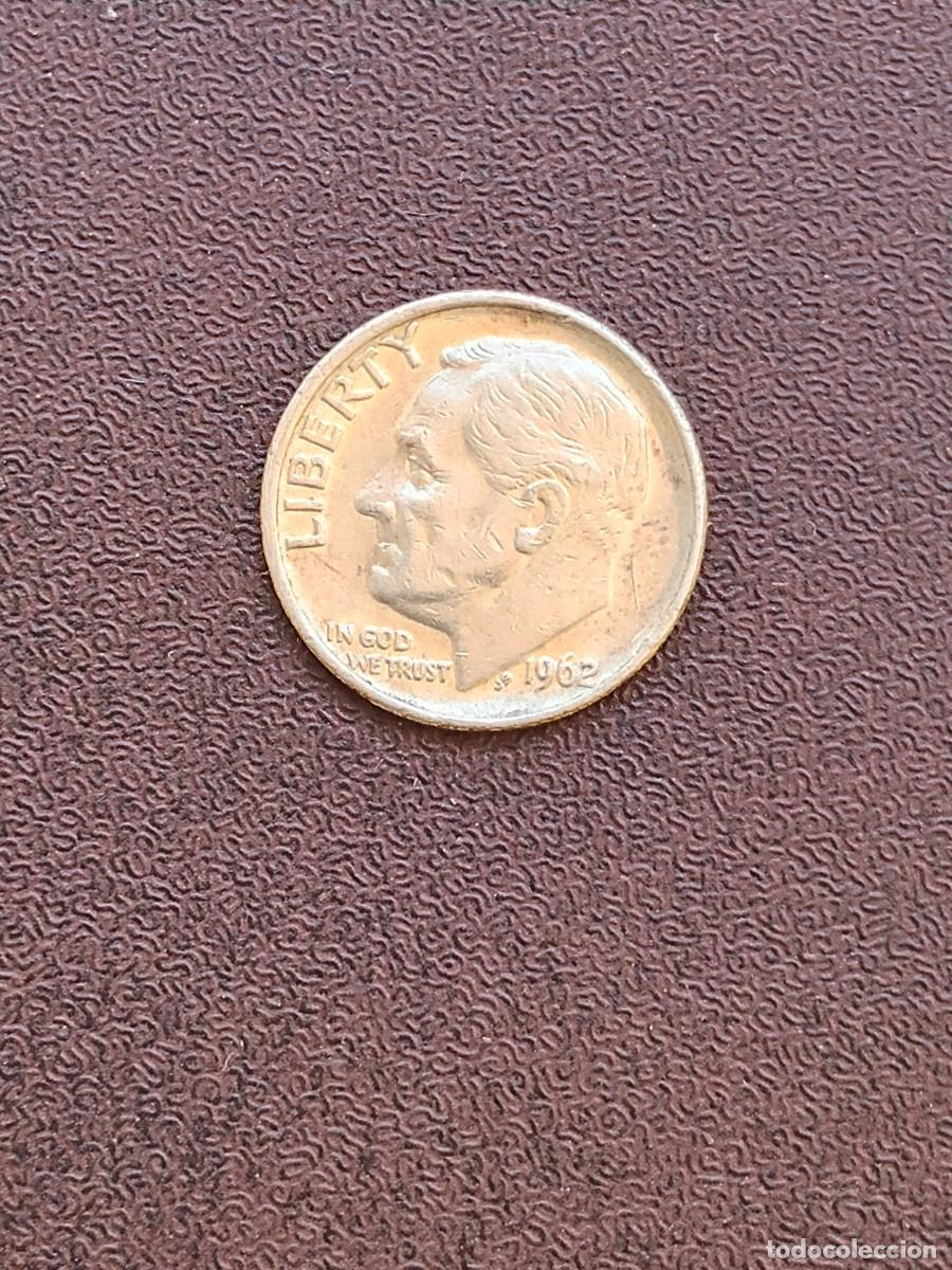 Monedas antiguas de Am&eacute;rica: MONEDA DE ONE DIME DE ESTADOS UNIDOS DEL A&Ntilde;O 1962 (SIN LETRA) DE PLATA.