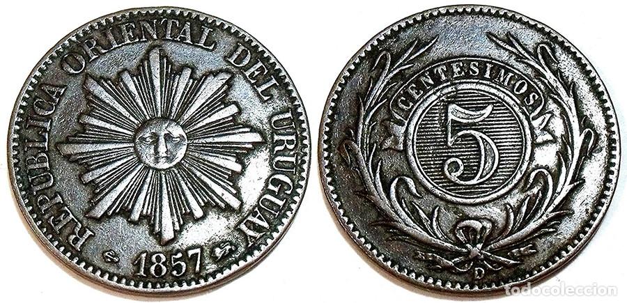Monedas antiguas de Am&eacute;rica: URUGUAY - 5 CENT - 1857 D - XF40 - COBRE