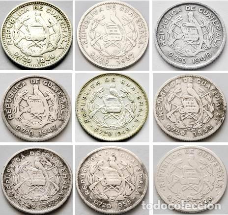 Monedas antiguas de Am&eacute;rica: GUATEMALA LOTE DE 9 MONEDAS DE 5 CENTAVOS A&Ntilde;OS 1928-1956. PLATA
