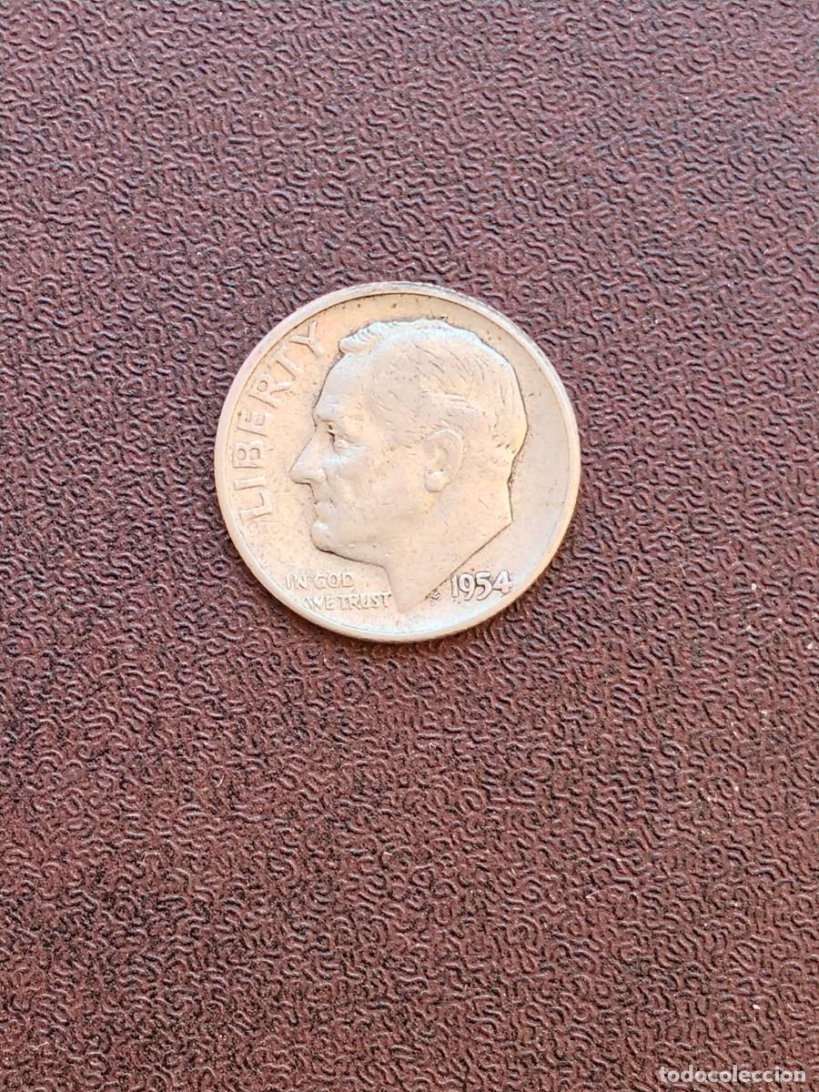 Monedas antiguas de Am&eacute;rica: MONEDA DE ONE DIME DE ESTADOS UNIDOS DEL A&Ntilde;O 1954 (SIN LETRA) DE PLATA.