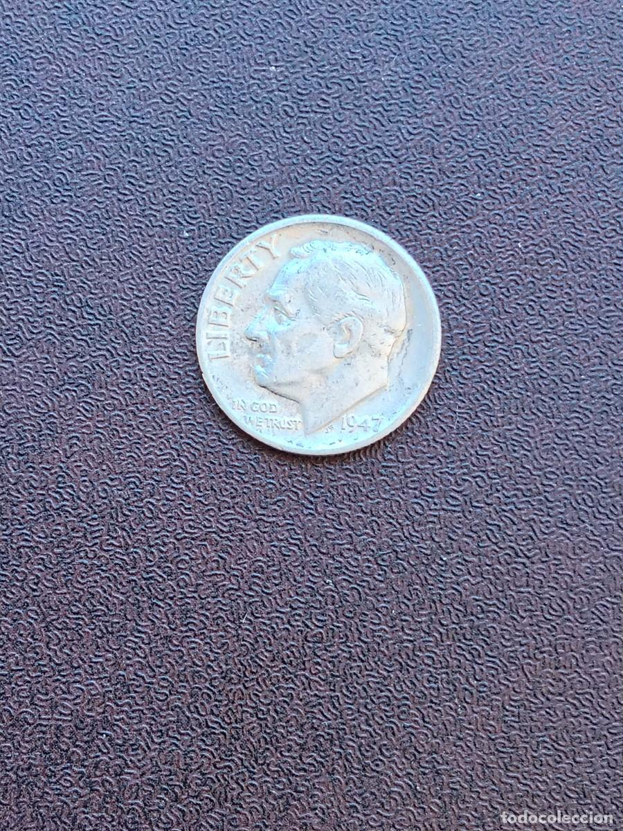 Monedas antiguas de Am&eacute;rica: MONEDA DE ONE DIME DE ESTADOS UNIDOS DEL A&Ntilde;O 1947 (SIN LETRA) DE PLATA.