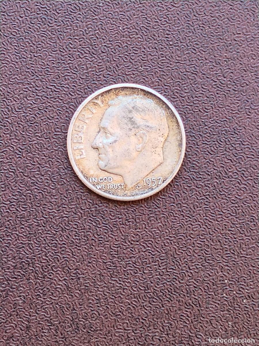 Monedas antiguas de Am&eacute;rica: MONEDA DE ONE DIME DE ESTADOS UNIDOS DEL A&Ntilde;O 1957 (SIN LETRA) DE PLATA.