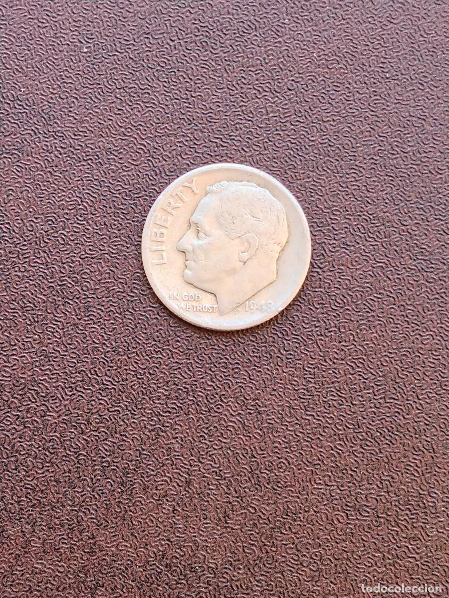 Monedas antiguas de Am&eacute;rica: MONEDA DE ONE DIME DE ESTADOS UNIDOS DEL A&Ntilde;O 1948 (SIN LETRA) DE PLATA.