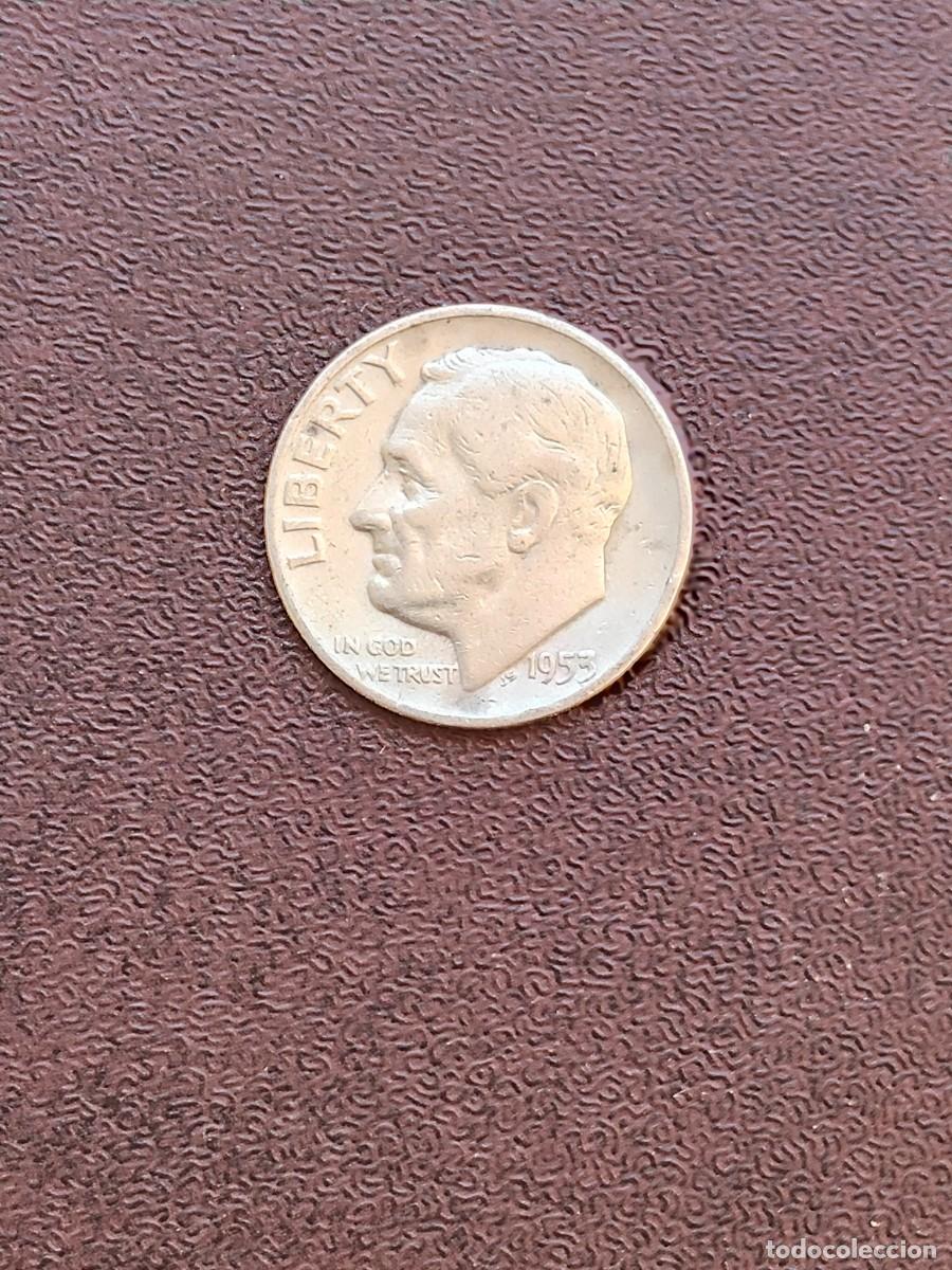 Monedas antiguas de Am&eacute;rica: MONEDA DE ONE DIME DE ESTADOS UNIDOS DEL A&Ntilde;O 1953.( CECA D) DE PLATA.