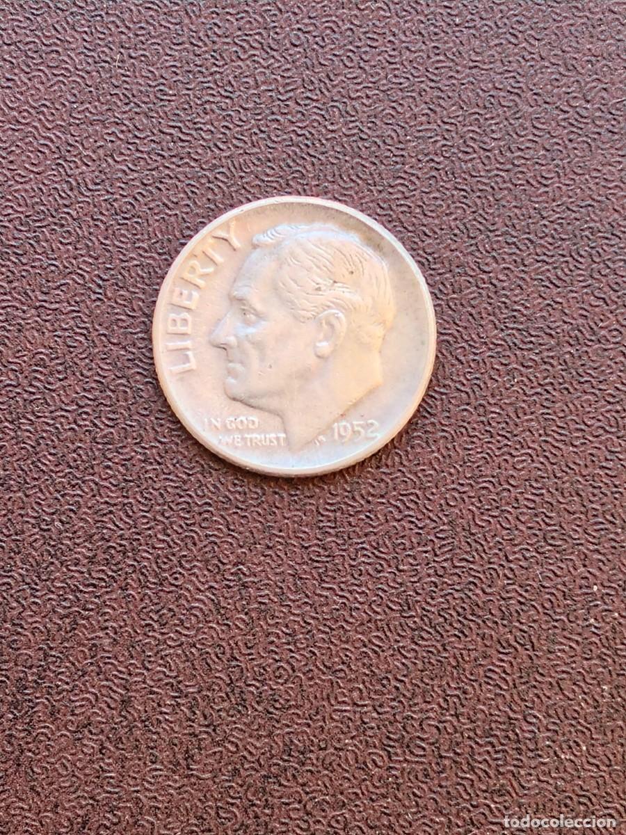 Monedas antiguas de Am&eacute;rica: MONEDA DE ONE DIME DE ESTADOS UNIDOS DEL A&Ntilde;O 1952. (SIN LETRA)DE PLATA.