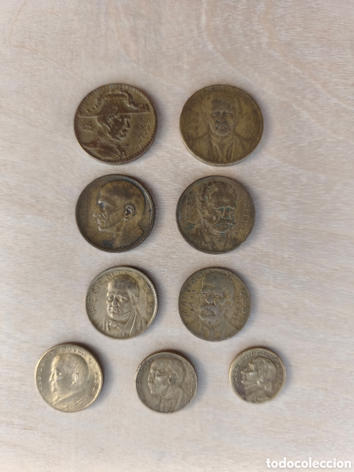 Moedas antigas da Am&eacute;rica: Lote 9 monedas Brasil personajes ilustres