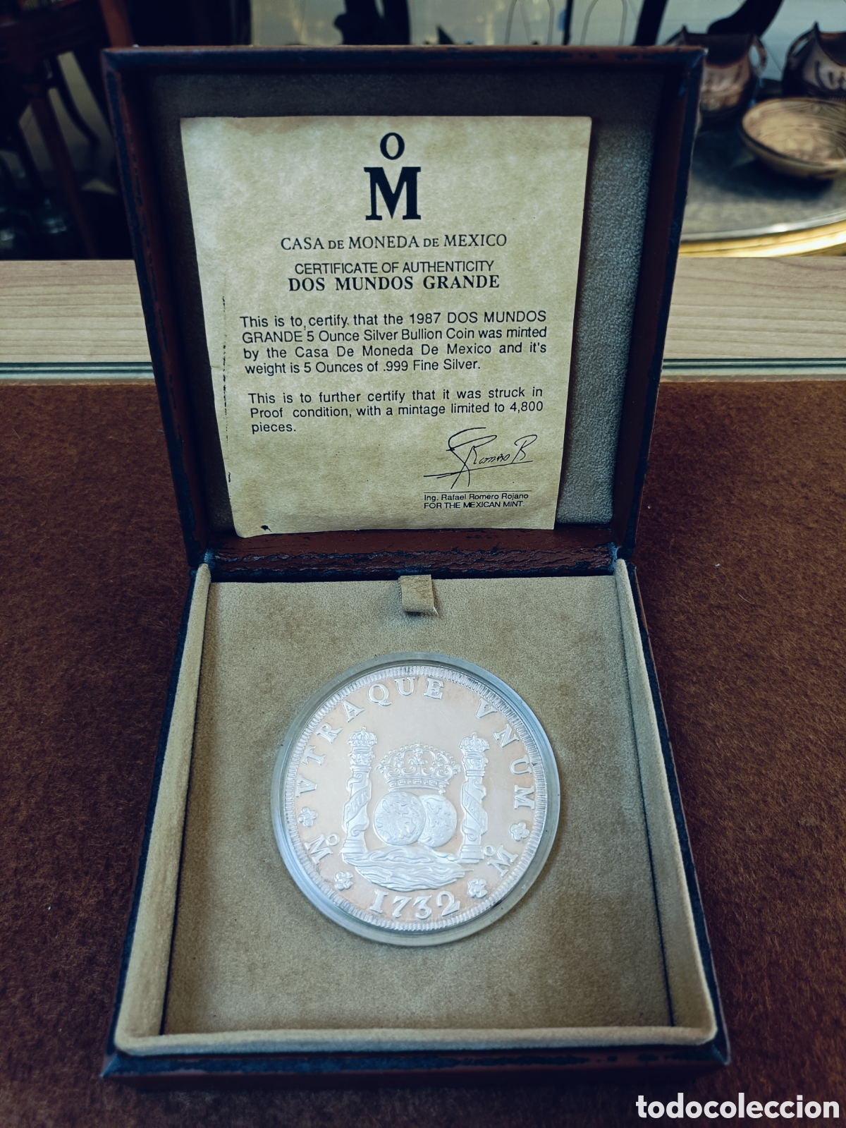 Monedas antiguas de Am&eacute;rica: 5 ONZAS PLATA 999. DOS MUNDOS GRANDE. 1732-1987. CASA DE LA MONEDA DE MEXICO