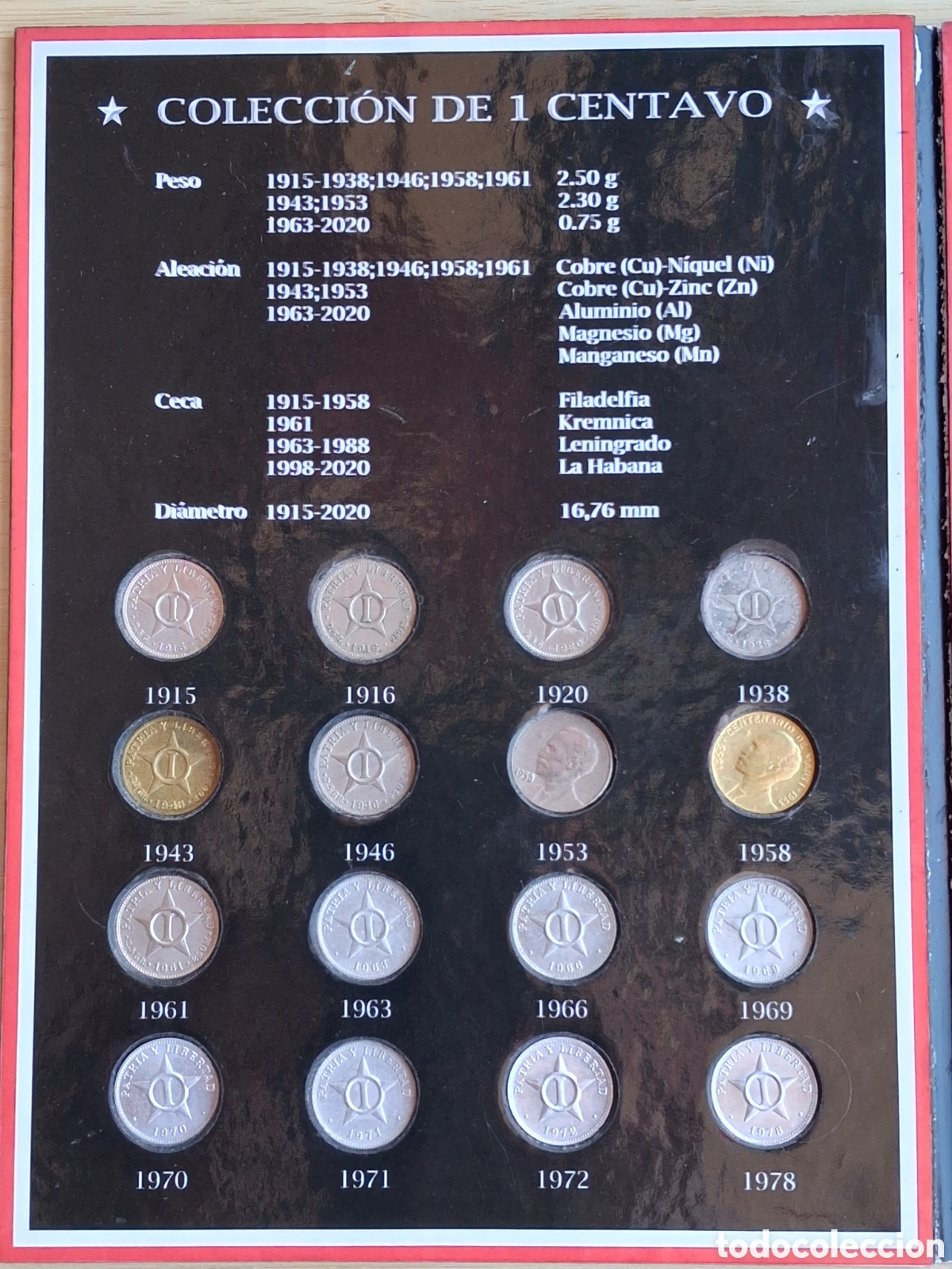 Monedas antiguas de Am&eacute;rica: Monedas Colecci&oacute;n Completa Centavos Cuba 1915 - Presente