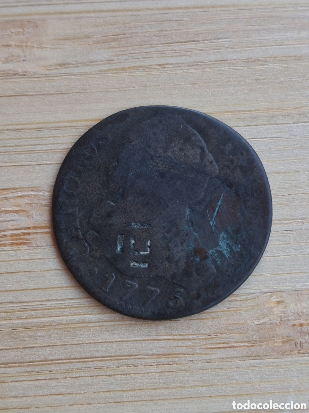 Monedas antiguas de Am&eacute;rica: 2 Reales Falsos de &Eacute;poca Contramarca o Resello Cuba 1775