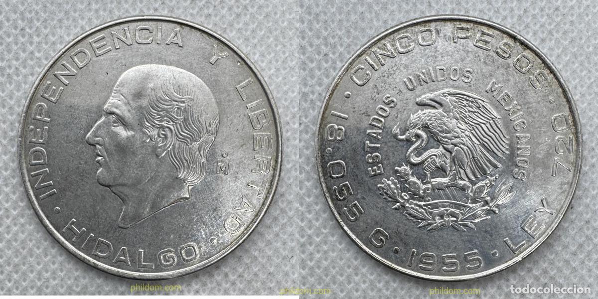 Monedas antiguas de Am&eacute;rica: 5404 MEXICO 1955 1955 MEXICO 5 PESOS SILVER PLATA PHILDOM