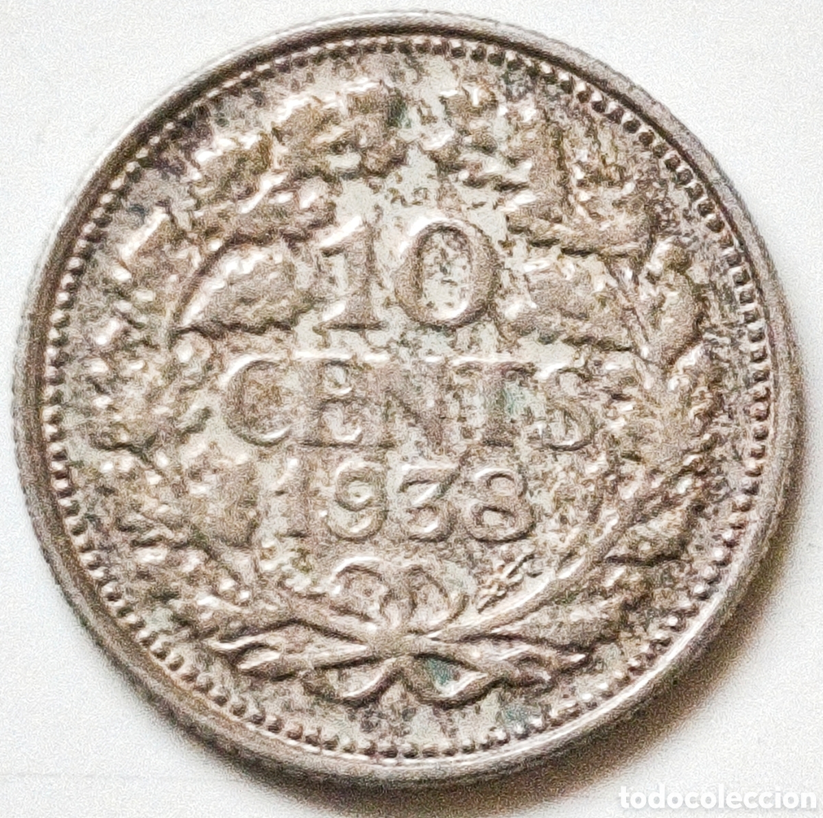 Monedas antiguas de Am&eacute;rica: Paises Bajos, 10 cent de 1938, plata