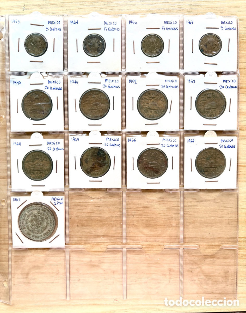 Monedas antiguas de Am&eacute;rica: Colecci&oacute;n monedas antiguas M&eacute;xico (1943&ndash;1967) lote centavos + 1 peso plata