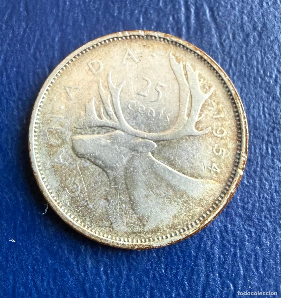 Monedas antiguas de Am&eacute;rica: Canada 25 Centavos 1954