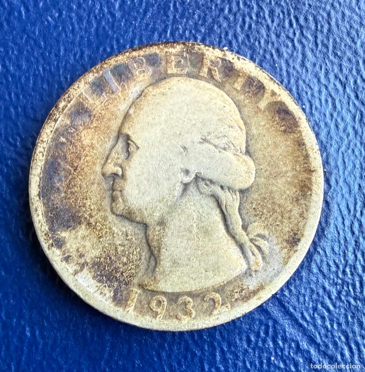 Monedas antiguas de Am&eacute;rica: Moneda 25 centavos USA 1932 &ndash; Plata