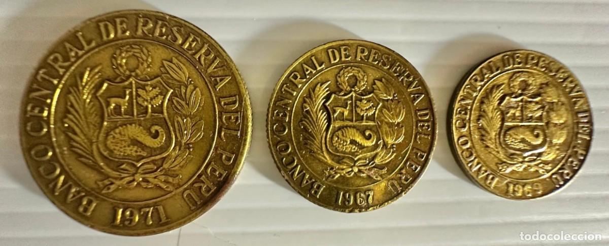 Monedas antiguas de Am&eacute;rica: Peru 3 Coins Lot &ndash; 1 Sol de Oro 1971, 1/2 Sol 1967 & 25 Centavos 1969 National Coat of Arms & Vicu&ntilde;a