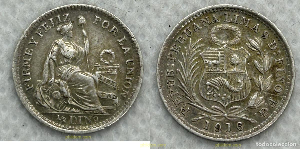 Monedas antiguas de Am&eacute;rica: 3774 PERU 1916 PERU 1/2 DINERO 1916