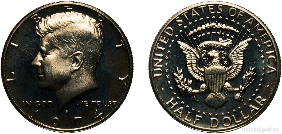Monedas antiguas de Am&eacute;rica: United States Federal republic 1974 S &frac12; Dollar &rdquo;Kennedy Half Dollar&rdquo; Copper-nickel clad copper (91.