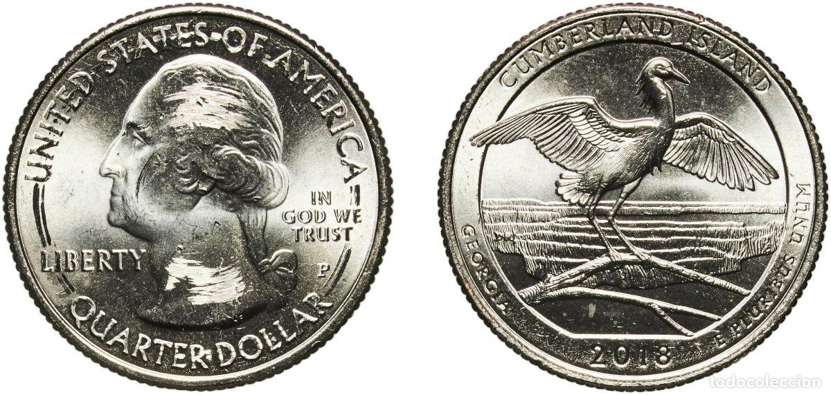 Monedas antiguas de Am&eacute;rica: United States Federal republic 2018 P &frac14; Dollar &rdquo;Washington Quarter&rdquo; (Cumberland Island National Sea