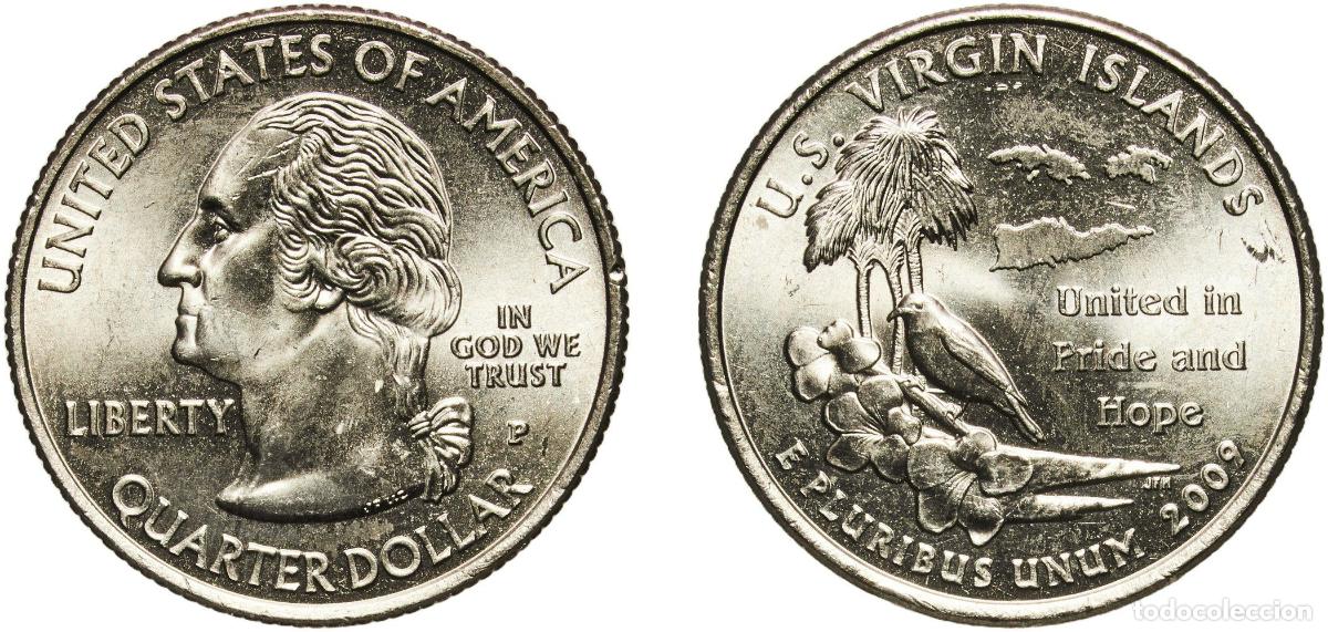 Monedas antiguas de Am&eacute;rica: United States Federal republic 2009 P &frac14; Dollar &rdquo;Washington Quarter&rdquo; (U.S. Virgin Islands) Copper-ni