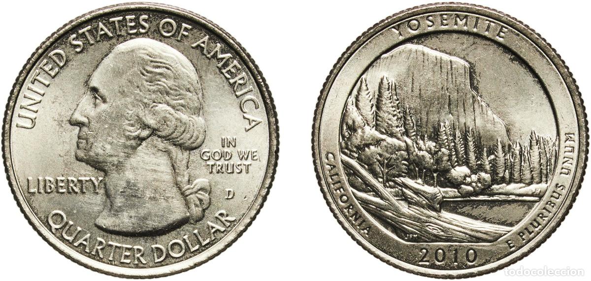 Monedas antiguas de Am&eacute;rica: United States Federal republic 2010 D &frac14; Dollar &rdquo;Washington Quarter&rdquo; (Yosemite, California) Copper-n