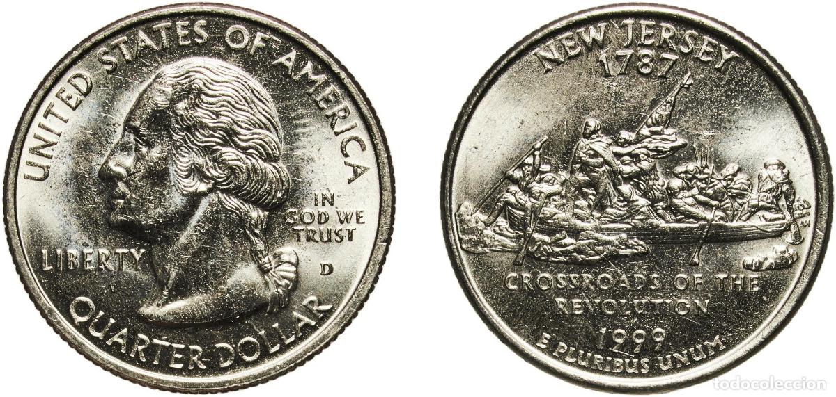 Monedas antiguas de Am&eacute;rica: United States Federal republic 1999 D &frac14; Dollar &rdquo;Washington Quarter&rdquo; (New Jersey) Copper-nickel clad