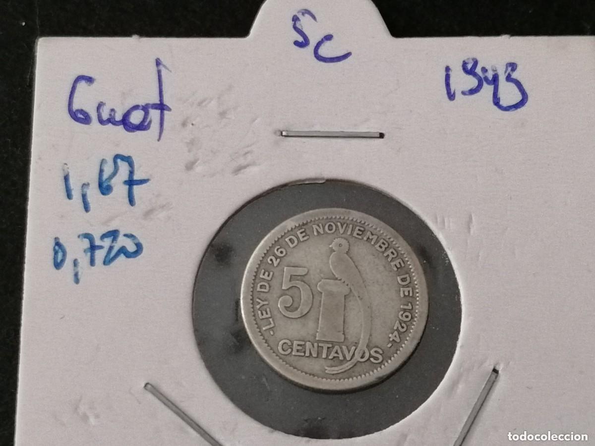 Monedas antiguas de Am&eacute;rica: Moneda Plata 5 Centavos - Guatemala (1943).