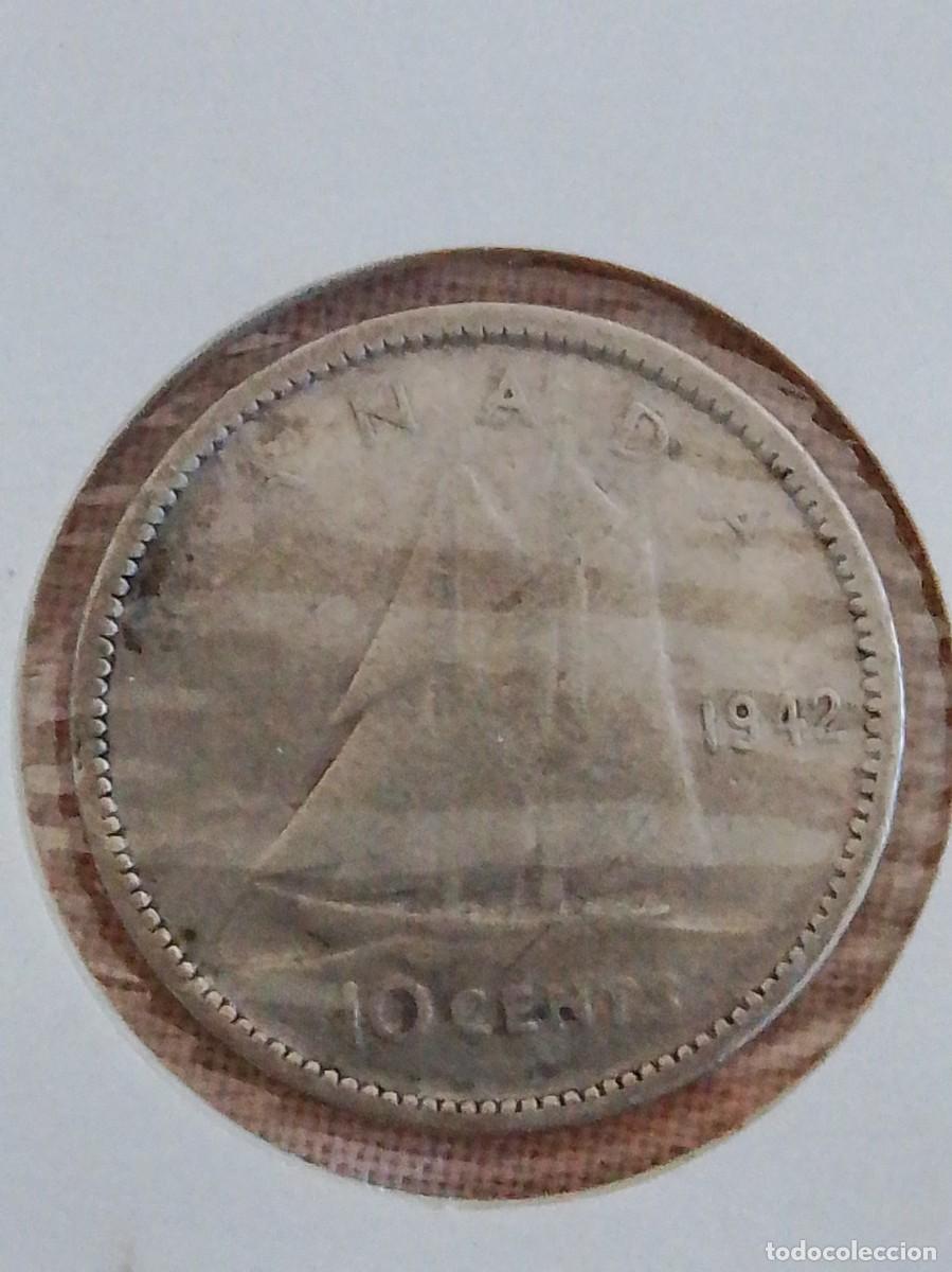 Monedas antiguas de Am&eacute;rica: Moneda 10 cent 1942 Canada plata