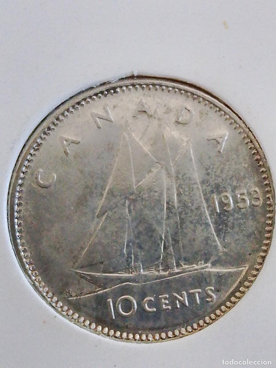Monedas antiguas de Am&eacute;rica: Moneda 10 cent 1953 Canada plata - Foto 2