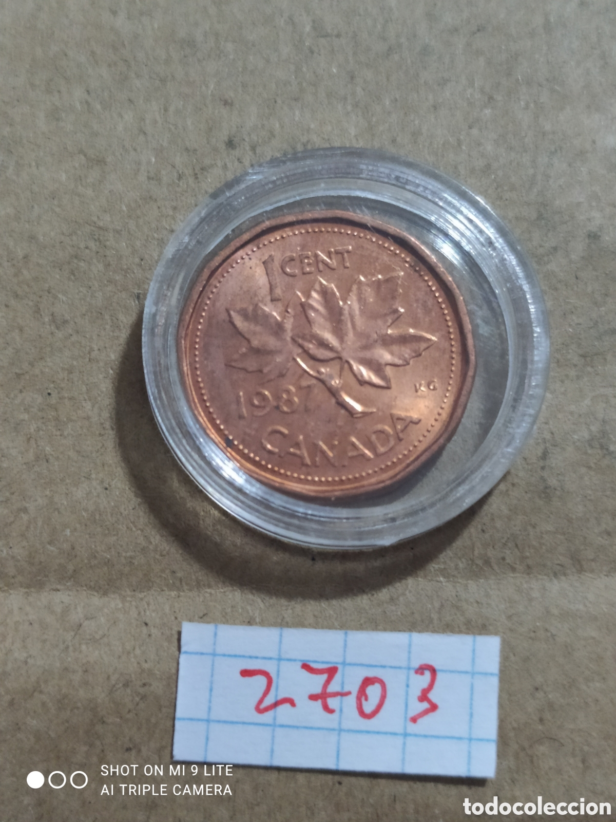 Monedas antiguas de Am&eacute;rica: 1 c&eacute;ntimo Canad&aacute; a&ntilde;o 1987 - Foto 2