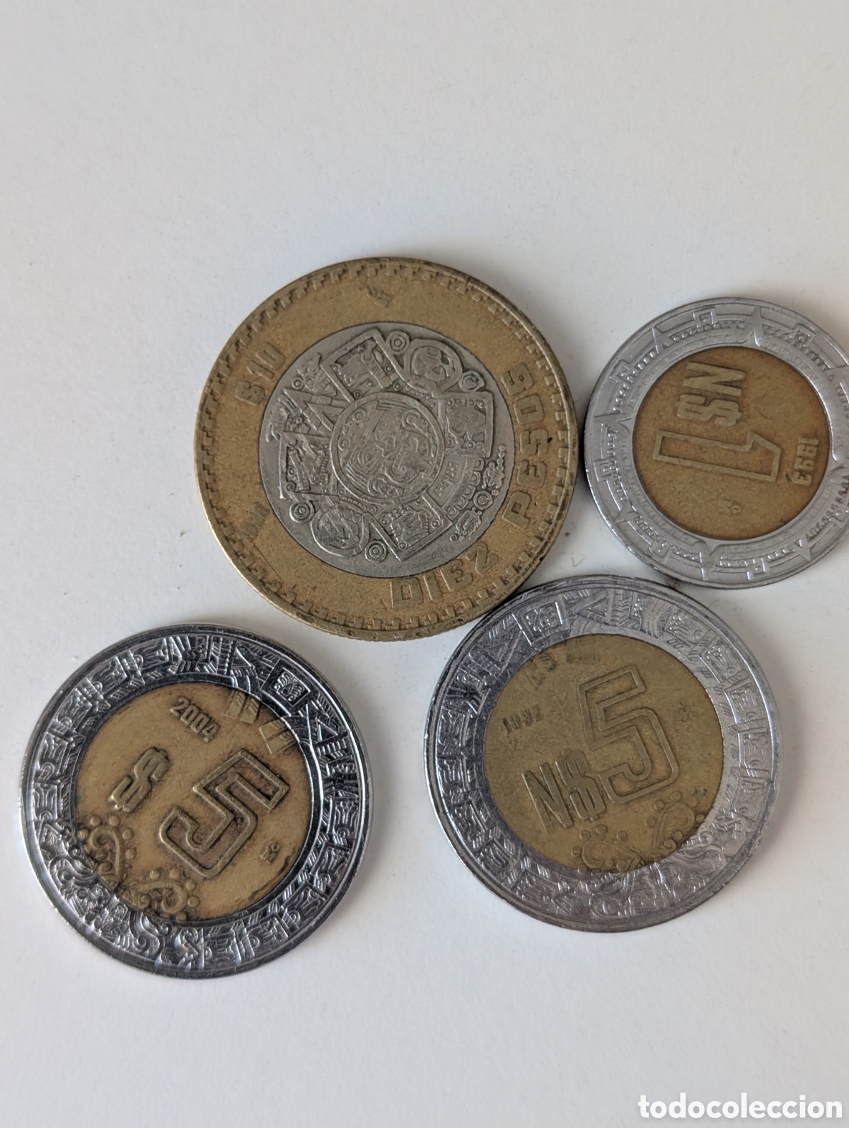 Monedas antiguas de Am&eacute;rica: Lote 4 Monedas Bimet&aacute;licas M&eacute;xico (10, 5 y 1 Pesos)