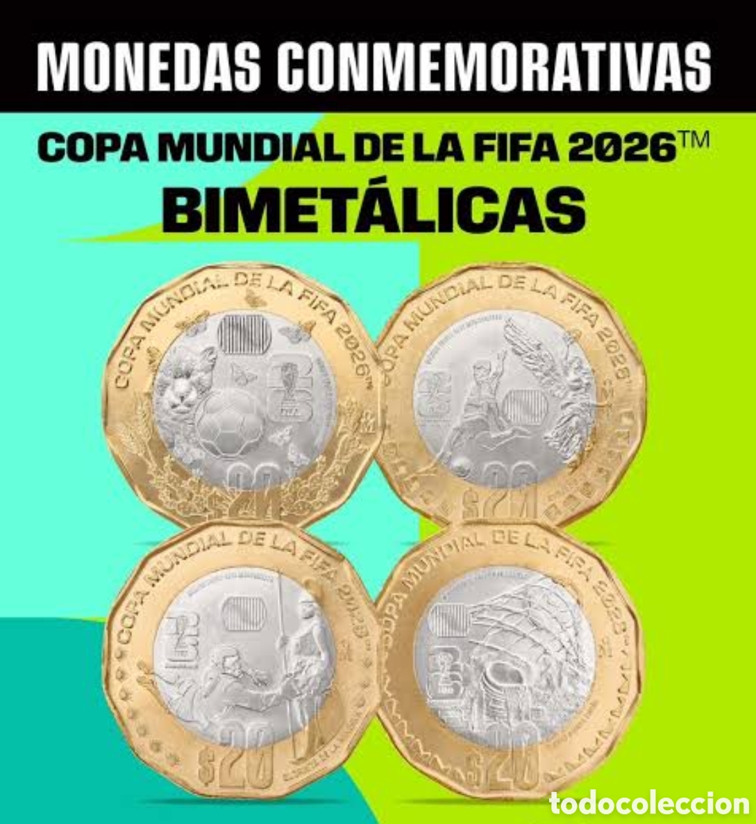 Moedas antigas da Am&eacute;rica: Lote 4 monedas 20 pesos M&eacute;xico 2026 sc