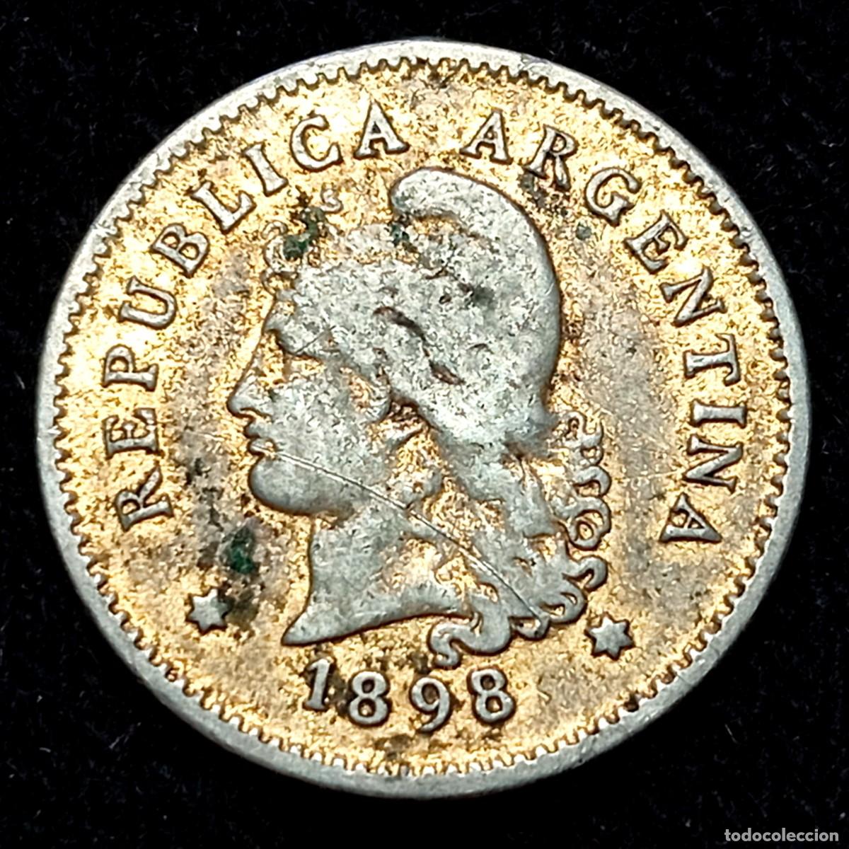 Monedas antiguas de Am&eacute;rica: ⚜️ BBF1 7. Argentina. 10 centavos 1898. Sobredorada