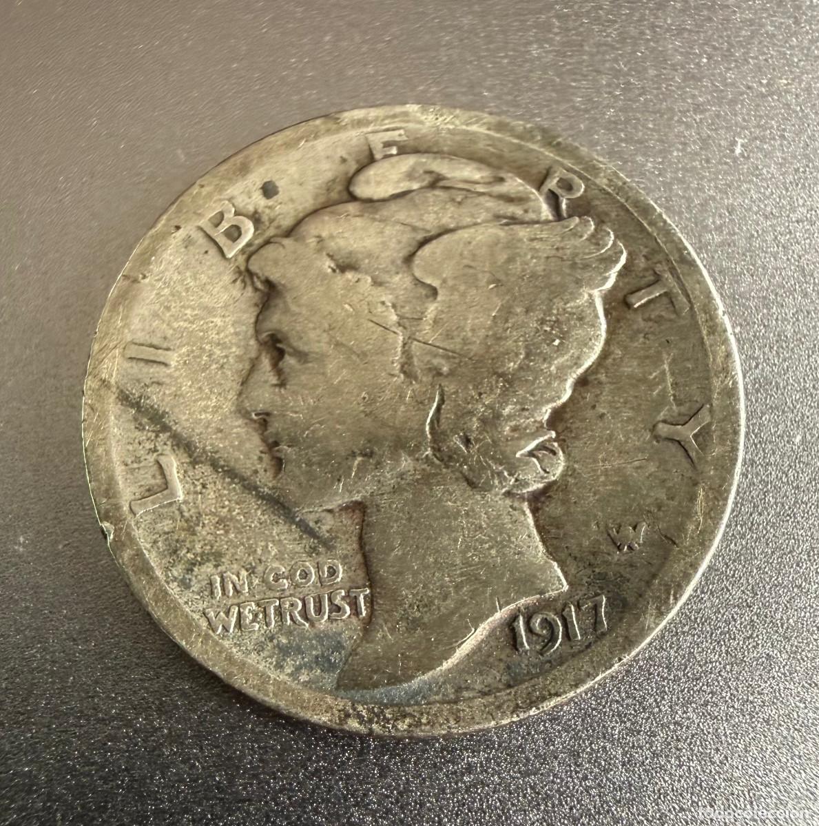 Monedas antiguas de Am&eacute;rica: Mercury Dime 1917‑S Plata .900 Estados Unidos Moneda original