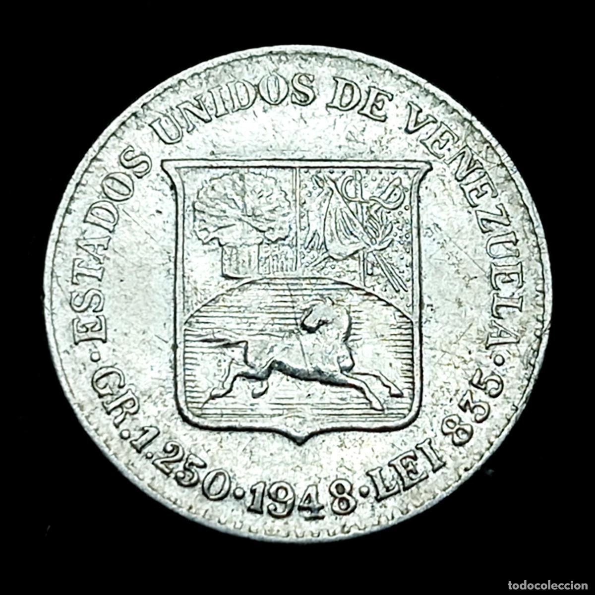 Monedas antiguas de Am&eacute;rica: ⚜️ BBE9 5. Plata. Venezuela. 1/4 Bol&iacute;var 1948