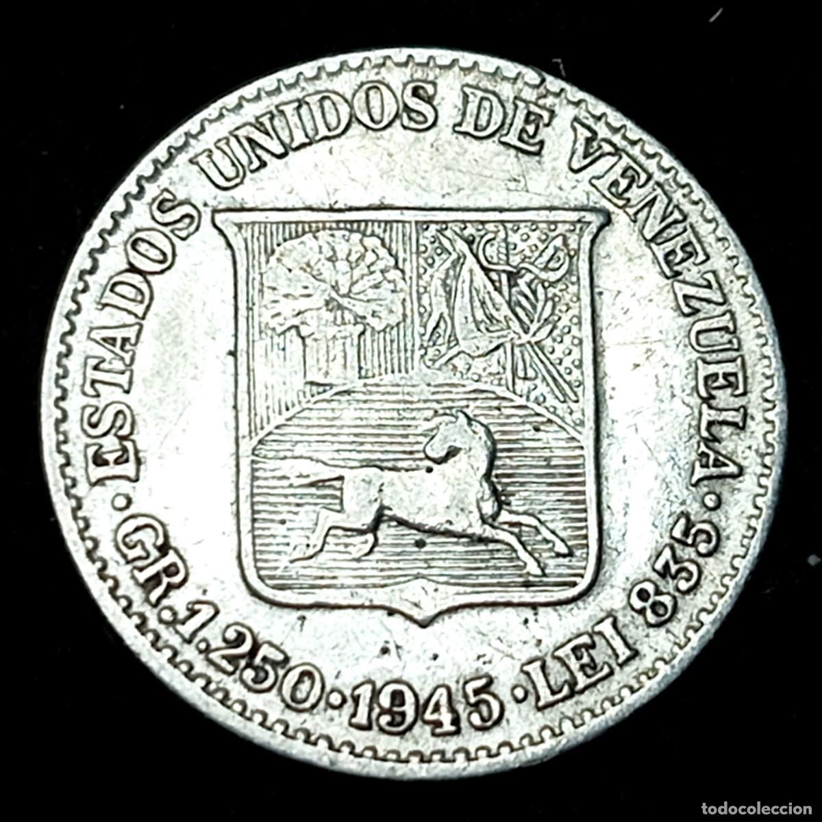 Monedas antiguas de Am&eacute;rica: ⚜️ BBE9 3. Plata. Venezuela. 1/4 Bol&iacute;var 1945
