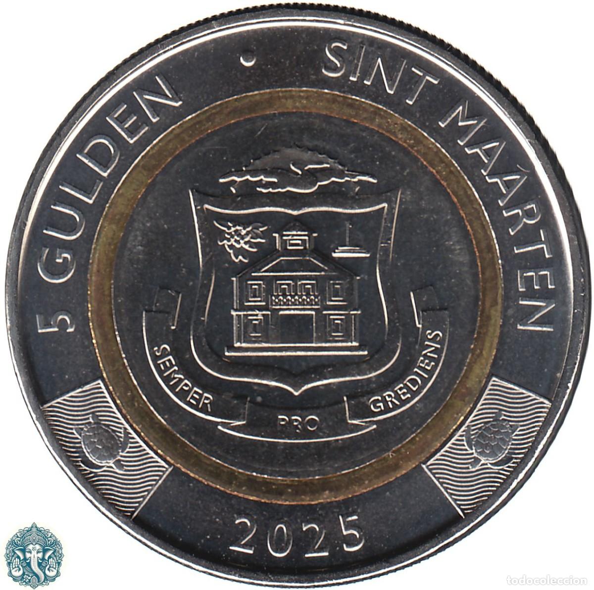 Monedas antiguas de Am&eacute;rica: SAN MART&Iacute;N 5 Florines Gulden 2025 KM#- SINT MAARTEN trimet&aacute;lica