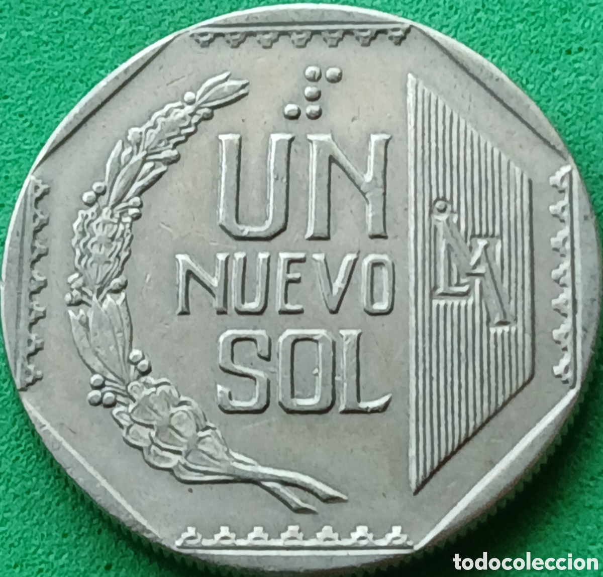 Monedas antiguas de Am&eacute;rica: Per&uacute; 1 nuevo sol 1991 km#308 sin firma en reverso