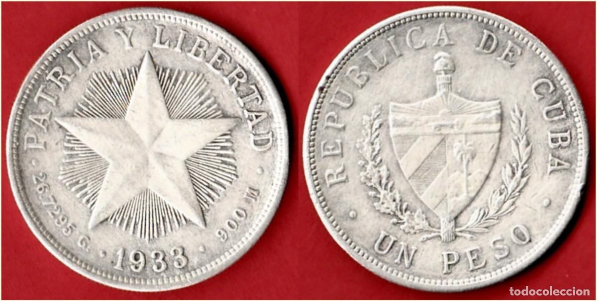 Monedas antiguas de Am&eacute;rica: 1933 - REPUBLICA DE CUBA - PESO ESTRELLA - KM # 15 - PLATA