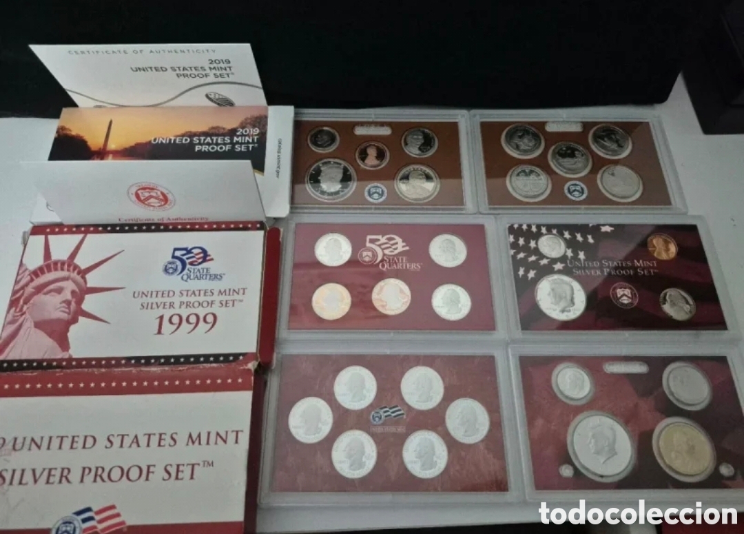 Monedas antiguas de Am&eacute;rica: Lote 2019, 2009 y 1999 USA Proof Sets con Plata