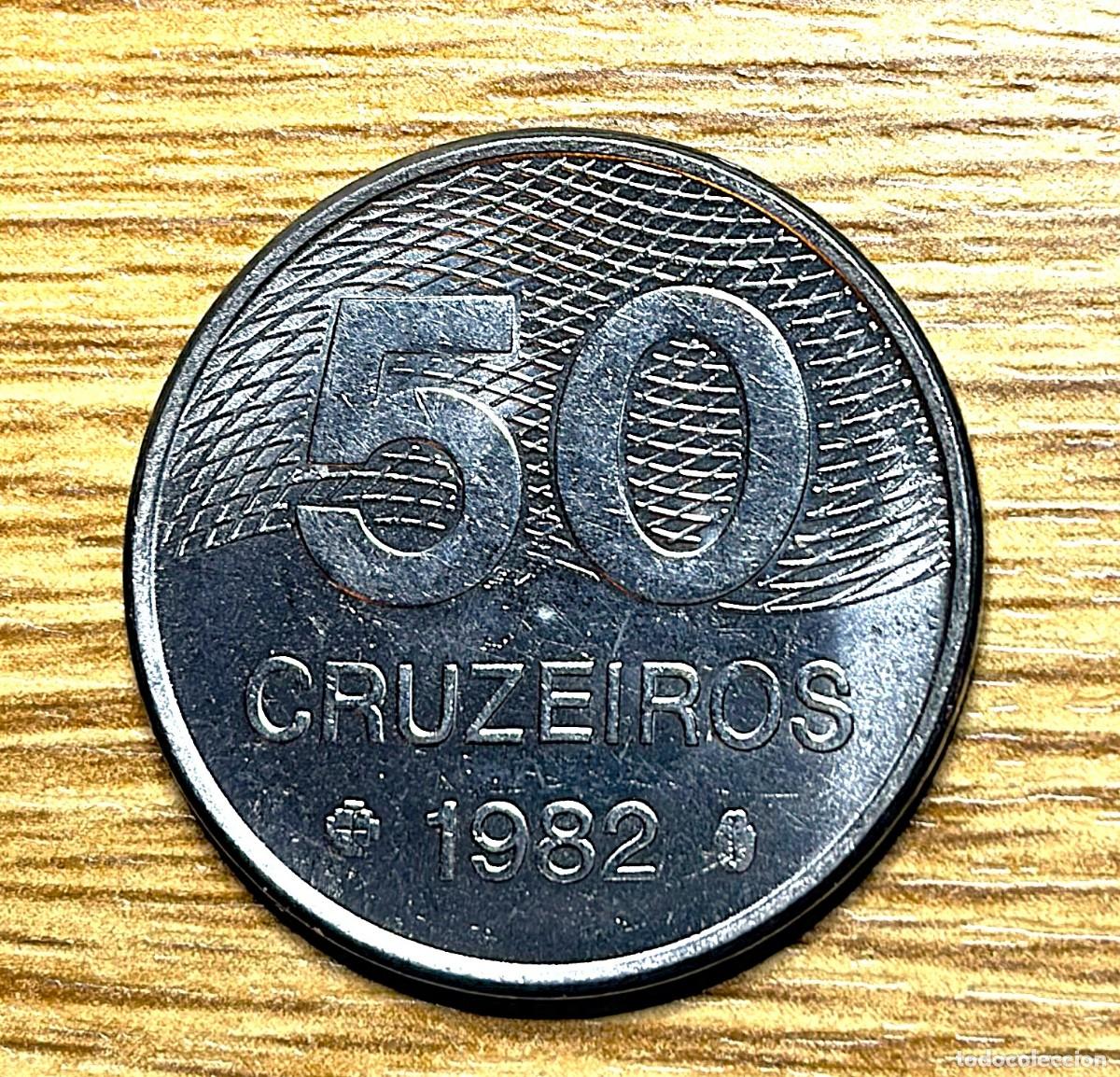 Monedas antiguas de Am&eacute;rica: Brasil - moneda de 50 cruzeiros-a&ntilde;o 1982 - acero inox. muy buen ejemplar - ver fotos