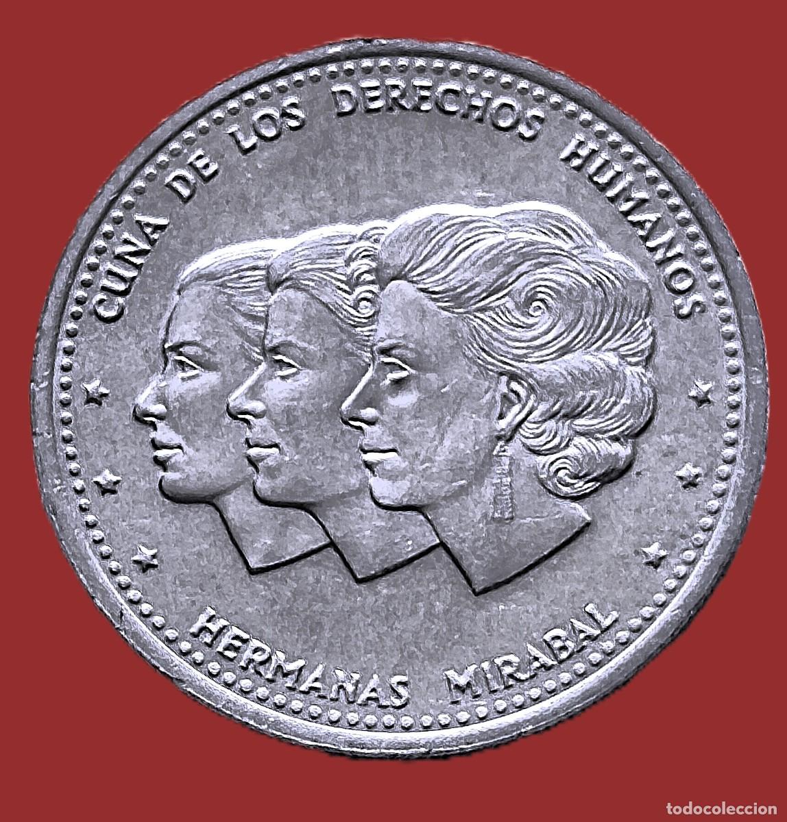 Monedas antiguas de Am&eacute;rica: Rep&uacute;blica Domiinicana . 25 centavos 1987. Hermanas Mirabal. Sin circular.