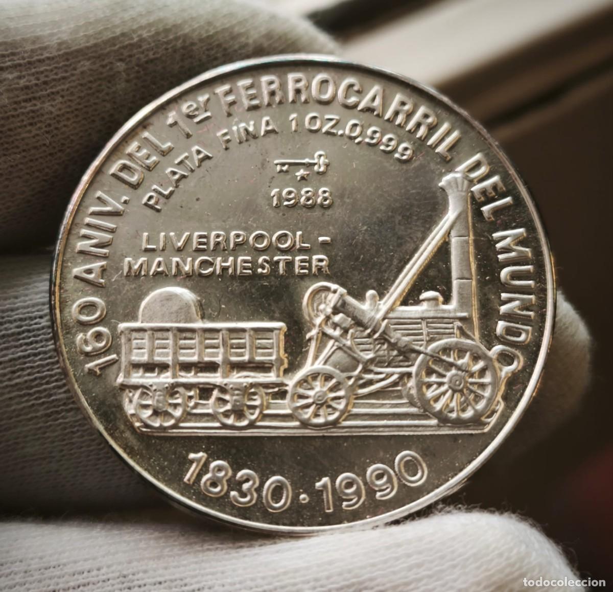 Monedas antiguas de Am&eacute;rica: Cuba 10 Pesos Primer ferrocarril de Inglaterra 1988 Km 207 Plata Pura