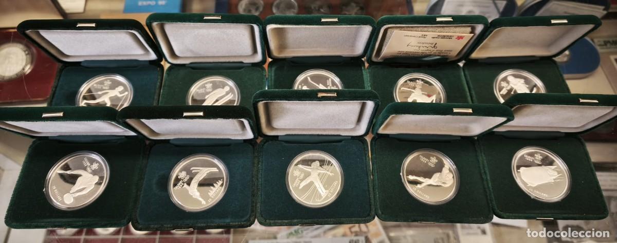 Monedas antiguas de Am&eacute;rica: Canad&aacute; Estuches 10 monedas 20 D&oacute;lares Juegos Ol&iacute;mpicos Invierno Calgary 1988 Km 145-160 Plata Proof