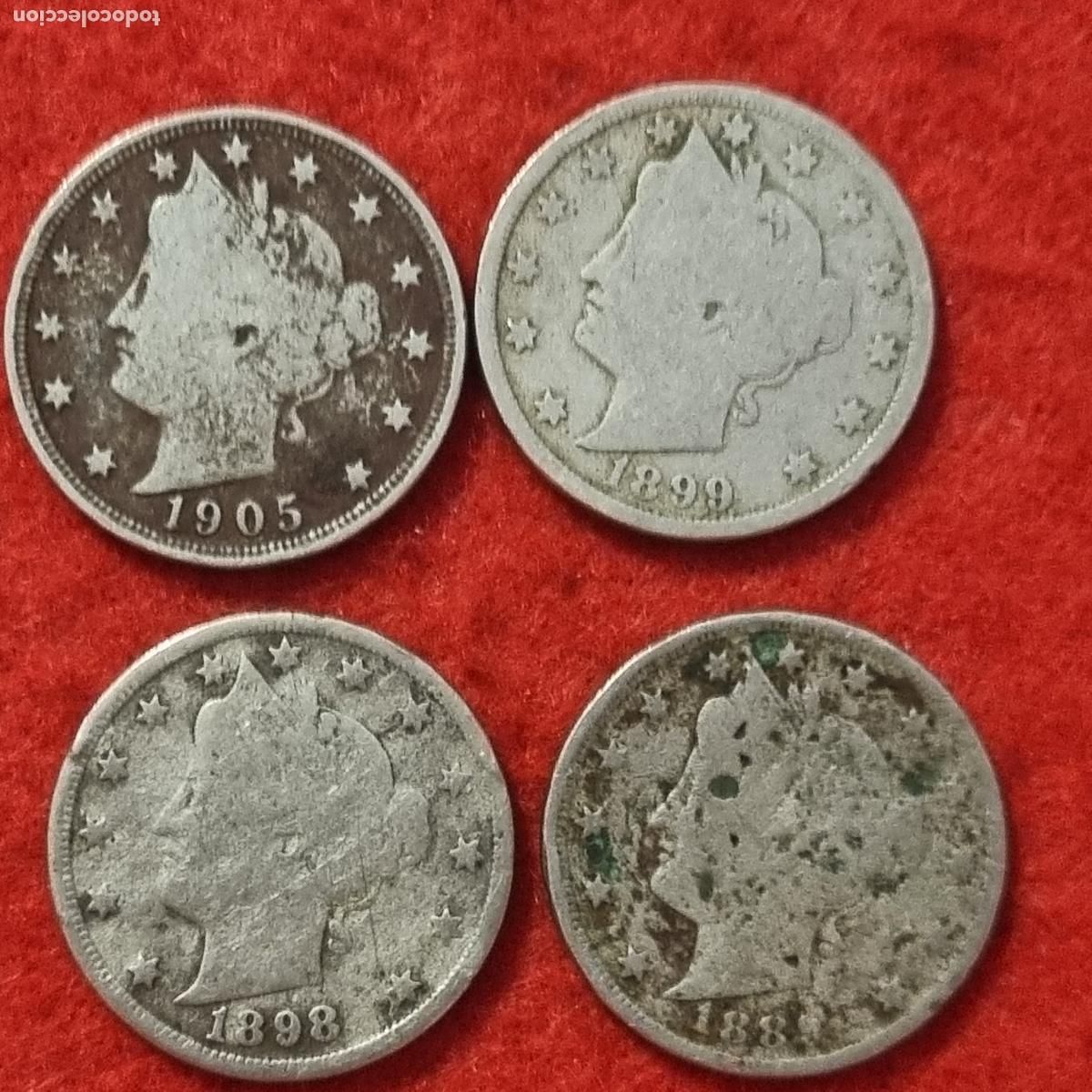 Monedas antiguas de Am&eacute;rica: MONEDA LOTE DE 4 MONEDAS 5 CENTAVOS ESTADOS UNIDOS MBC ORIGINAL C38