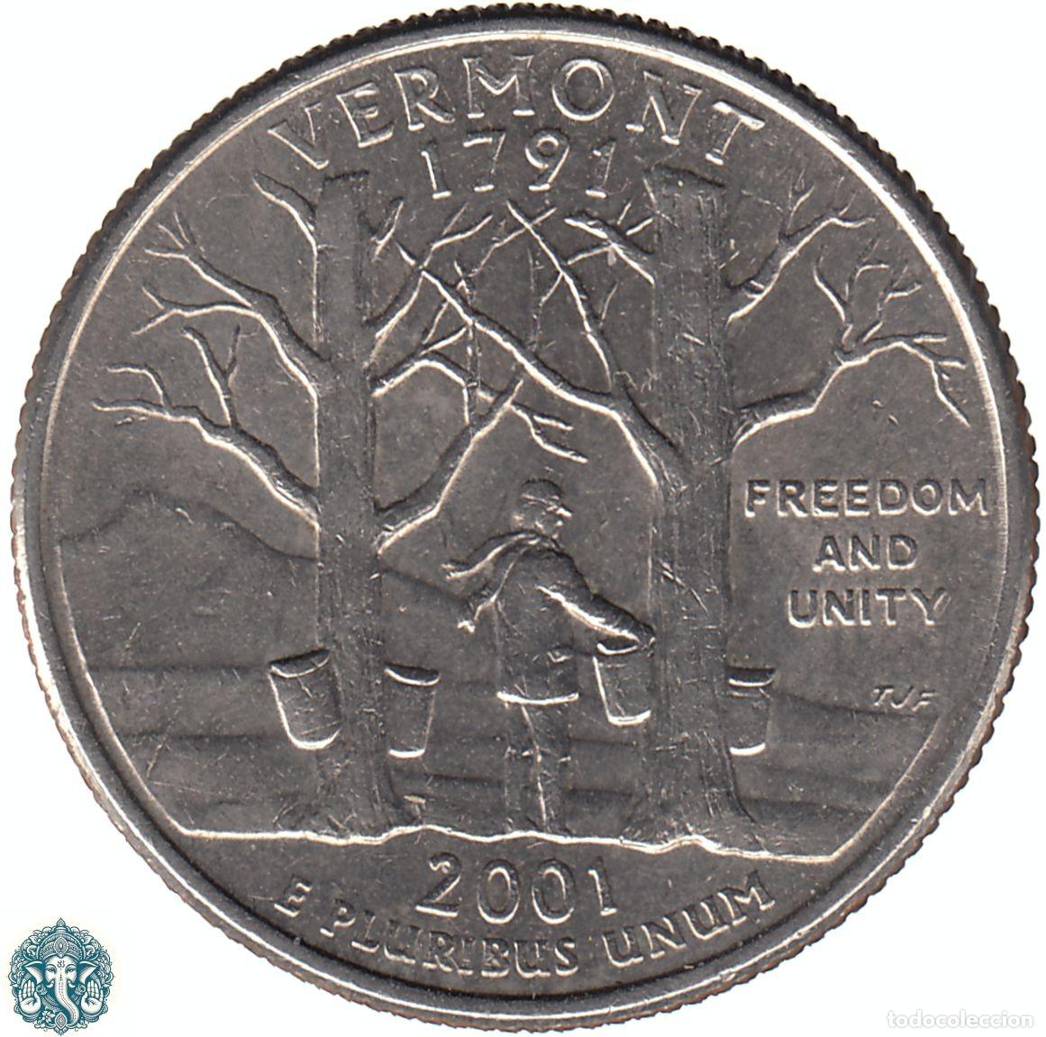 Monedas antiguas de Am&eacute;rica: ESTADOS UNIDOS &frac14; D&oacute;lar Cuarto 2001 Ceca P (Filadelfia) Estado de Vermont KM#321