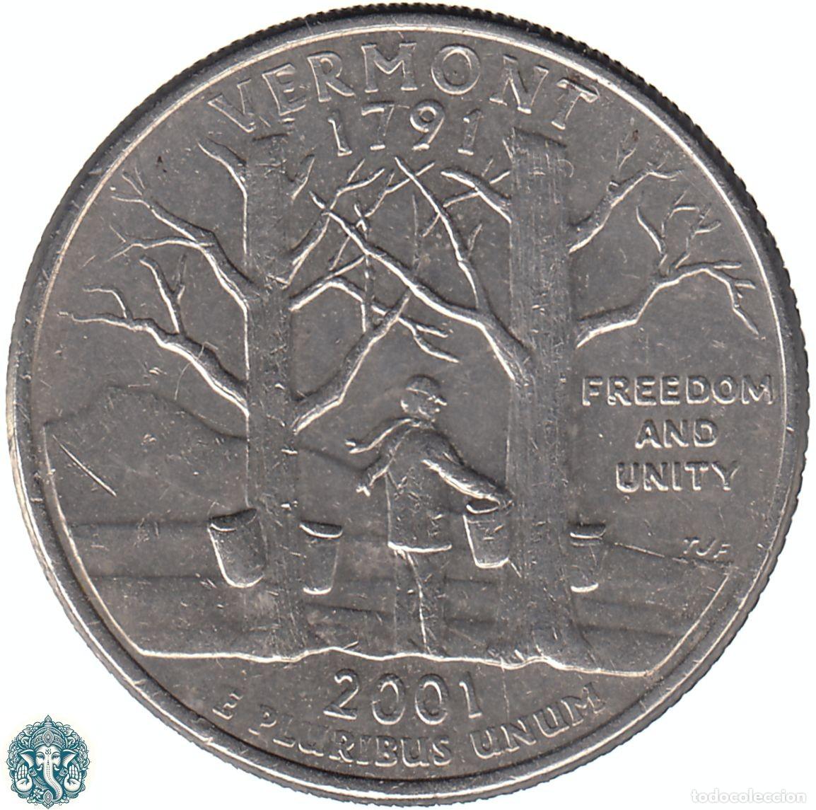 Monedas antiguas de Am&eacute;rica: ESTADOS UNIDOS &frac14; D&oacute;lar Cuarto 2001 Ceca P (Filadelfia) Estado de Vermont KM#321