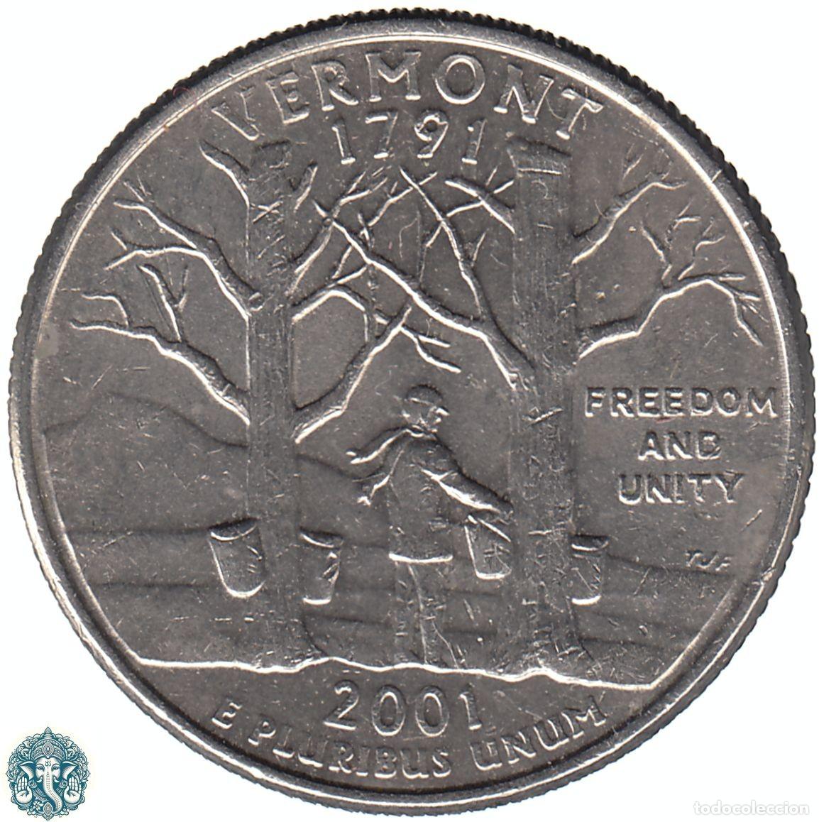 Monedas antiguas de Am&eacute;rica: ESTADOS UNIDOS &frac14; D&oacute;lar Cuarto 2001 Ceca P (Filadelfia) Estado de Vermont KM#321