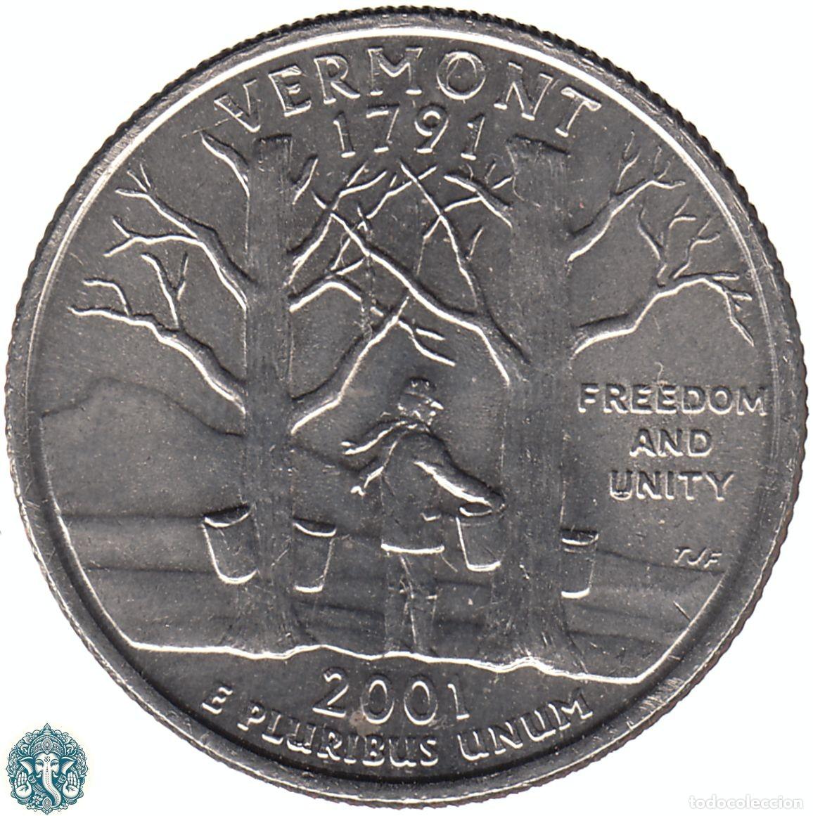 Monedas antiguas de Am&eacute;rica: ESTADOS UNIDOS &frac14; D&oacute;lar Cuarto 2001 Ceca P (Filadelfia) Estado de Vermont KM#321