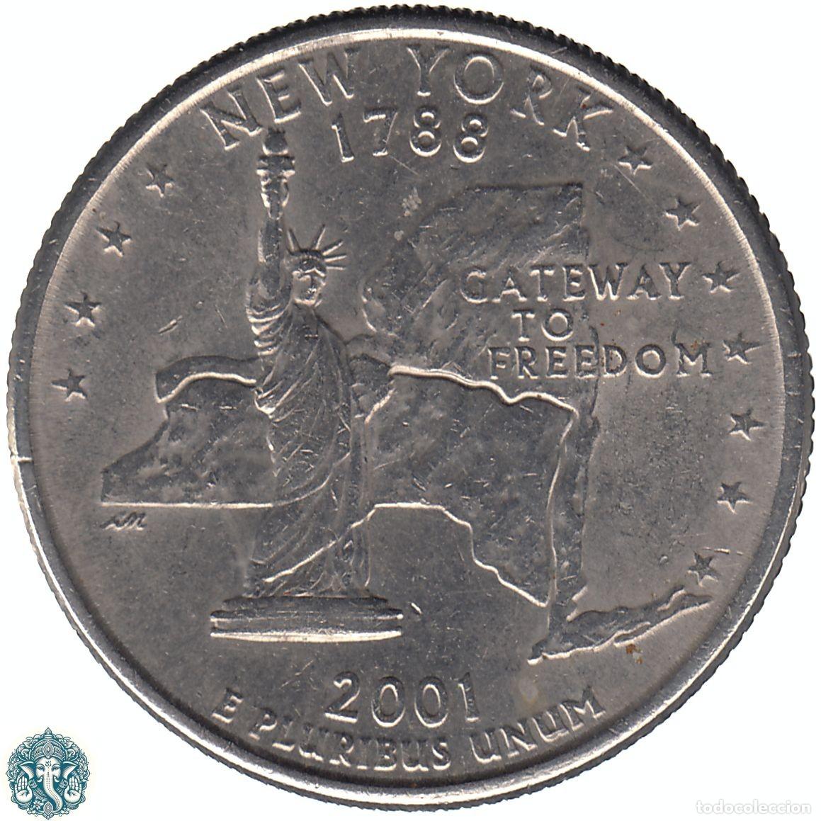 Monedas antiguas de Am&eacute;rica: ESTADOS UNIDOS &frac14; D&oacute;lar Cuarto 2001 Ceca P (Filadelfia) Estado de Nueva York KM#318